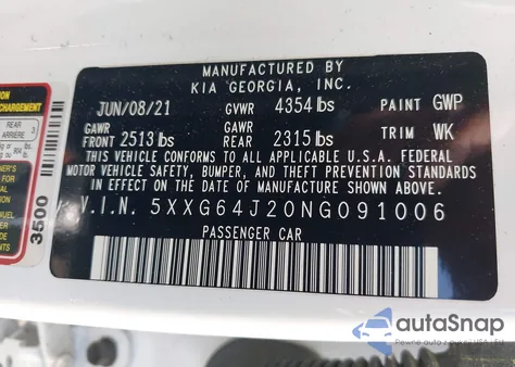 2022 Kia K5 Gt-Line from USA, damaged, VIN 5XXG64J20NG091006